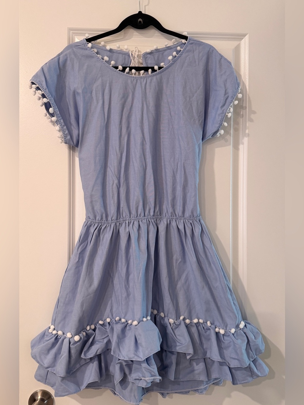 NWT Peixoto Light Blue Pom-Pom Tiered Cotton Dress